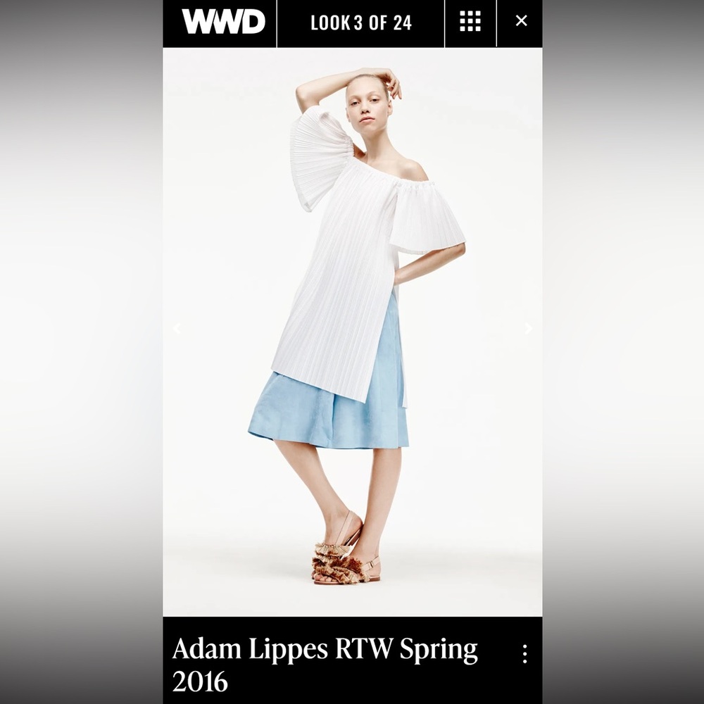 Adam Lippes Off The Runway Pleated Off The Shoulder White Pleated Blouse